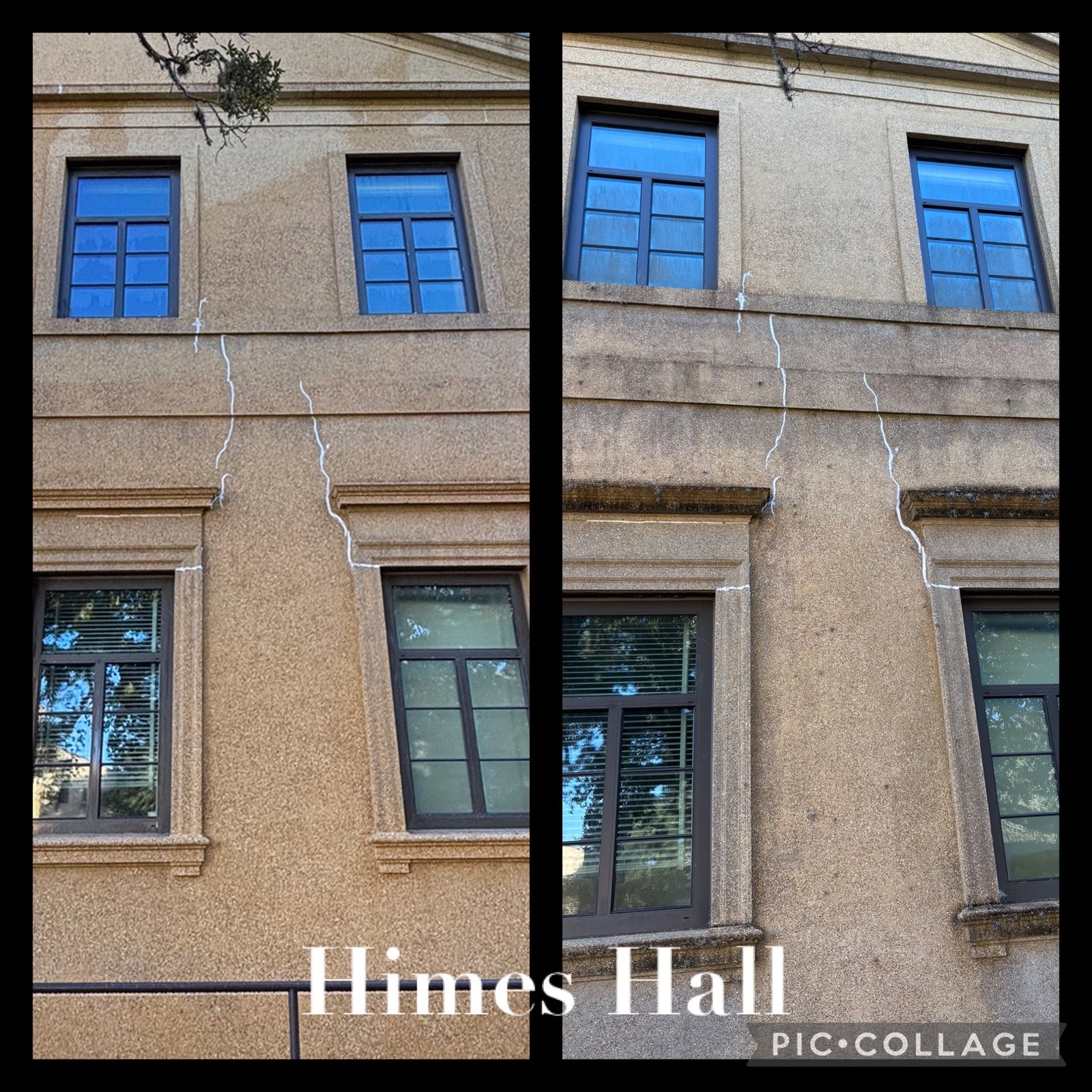 Himes Hall before and after soft wash - Presidential Services Louisiana