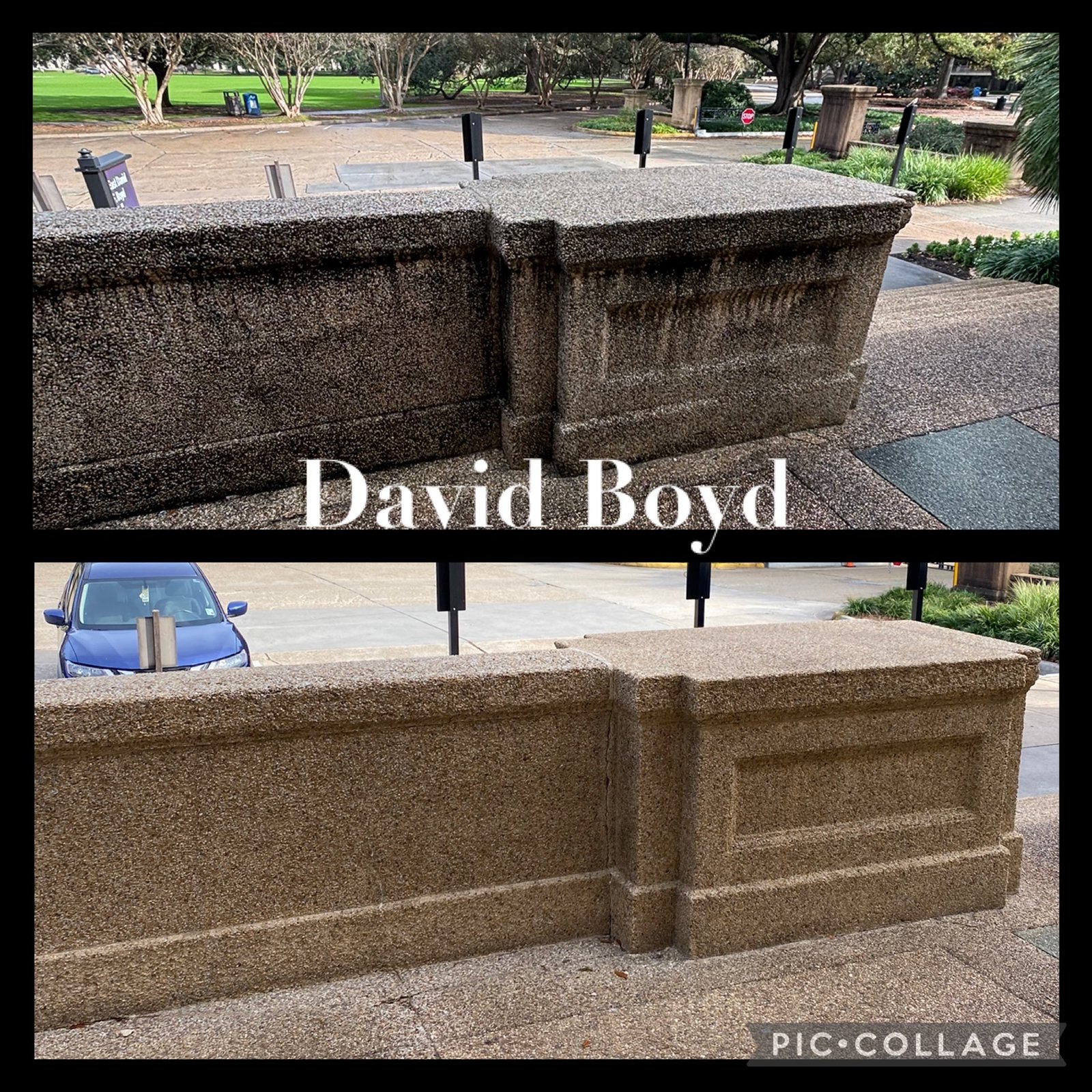 David Boyd building retaining wall pressure wash - Presidential Services Shreveport