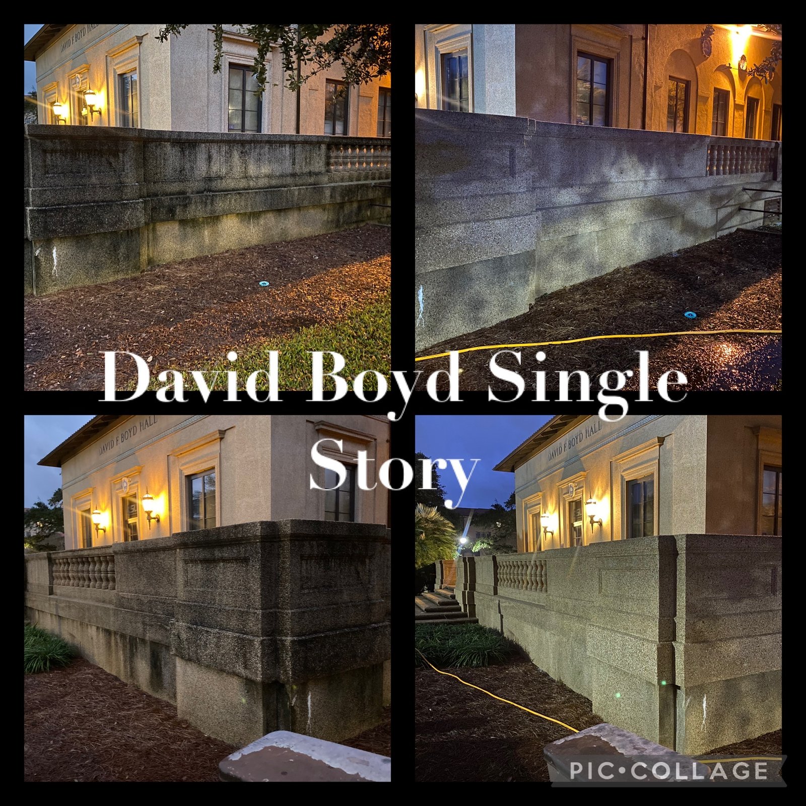 David Boyd Hall LSU soft wash before and after - Presidential Services Louisiana